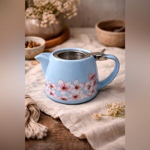 Alfred Blue & Pink Floral Teapot w/ Infuser Basket | 20 oz Ceramic Tea Pot